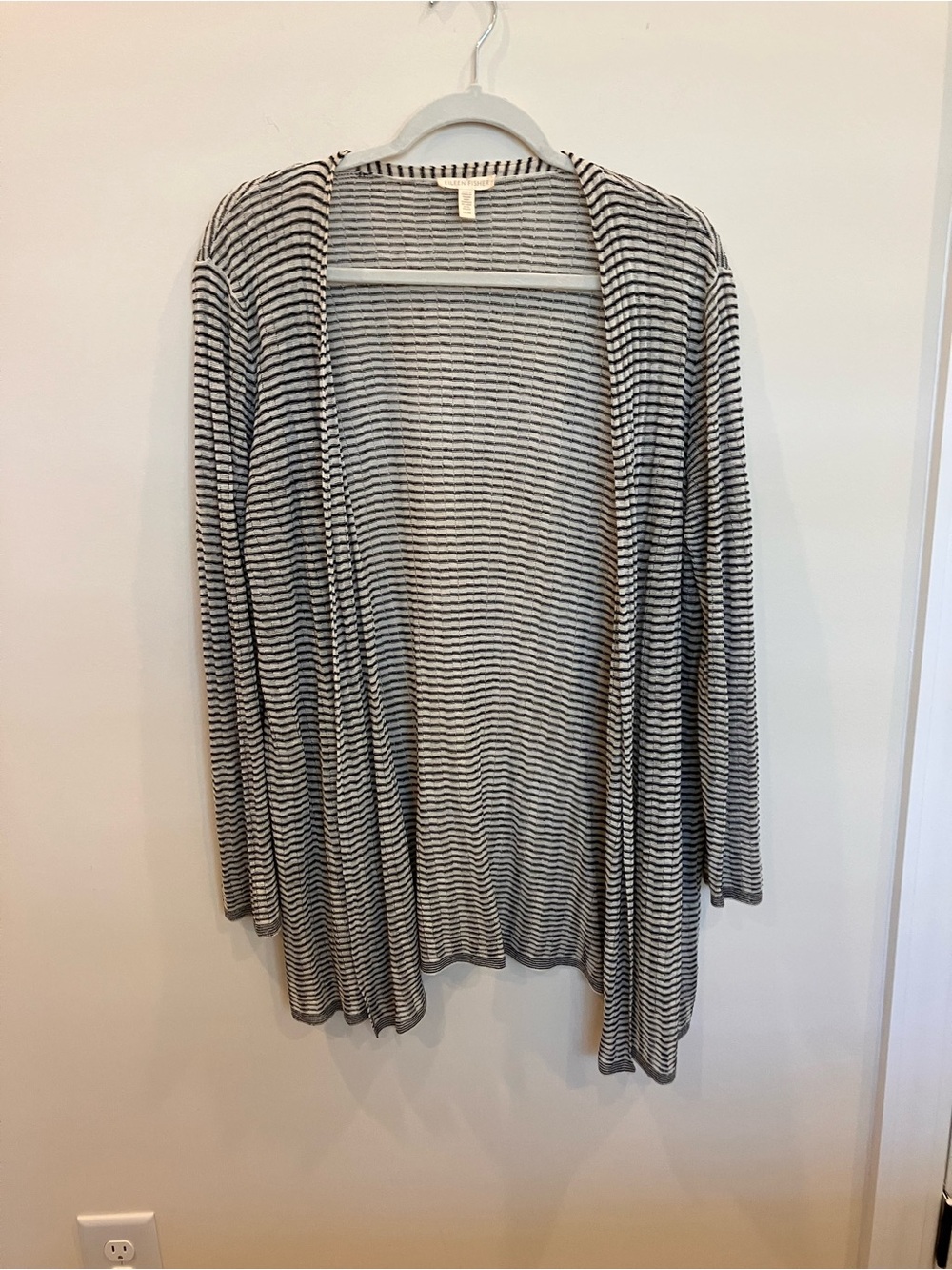 Eileen Fisher Black & White Striped Open-Front Cardigan